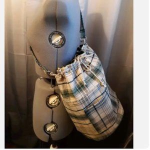 Plaid Retro Plaid Tote Double handle Bucket Shoulder Bag Purse Green Ivory LRG